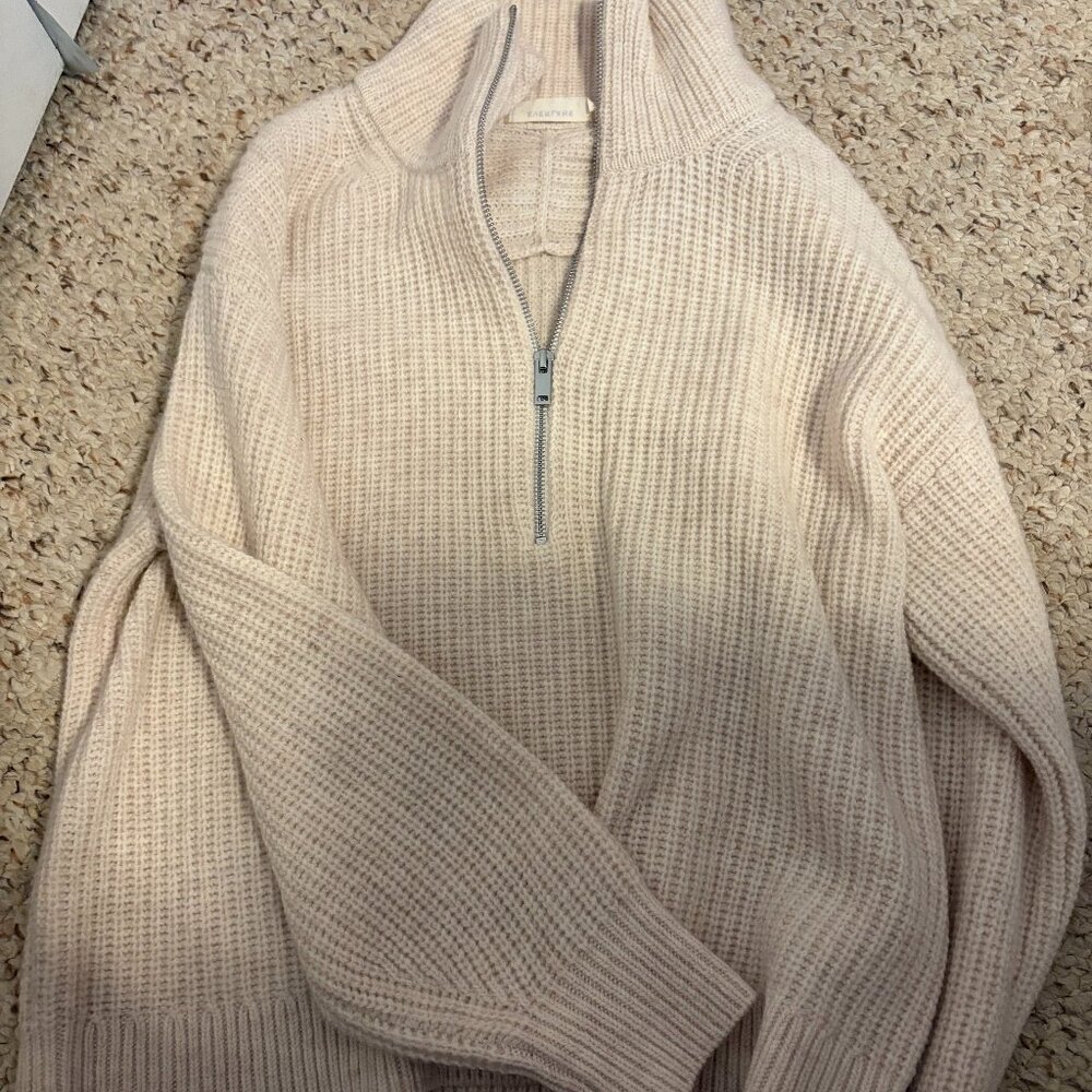 Everlane The Felted Merino Half Zip Sweater- White– Small – Like New